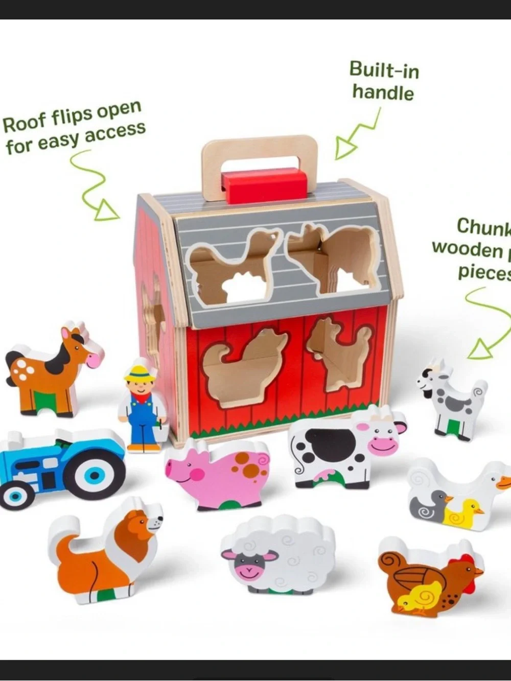 Melissa & Doug Gray Striped Wooden Farm Puzzle Box Take-Along Sorting Barn